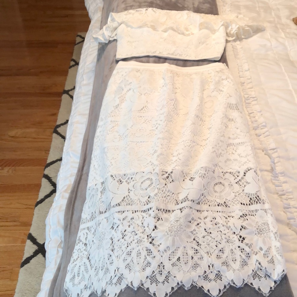 Two piece white lace outfit
